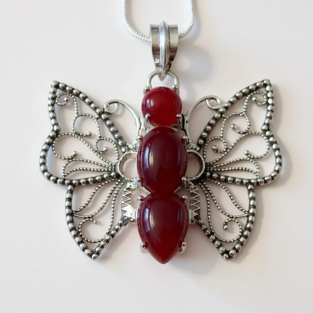 Red Carnelian Butterfly Pendant Necklace New